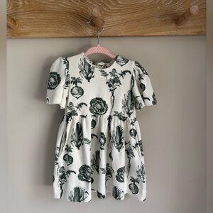 Kate Quinn Bell Sleeve Dress - Deep Green Veggies, Organic Cotton Interlock